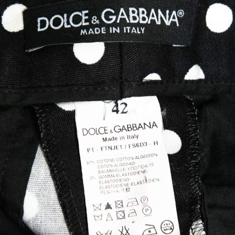 Pre Owned Dolce & Gabbana Black and White Polka Dot Cotton Tapered Leg Trousers M 