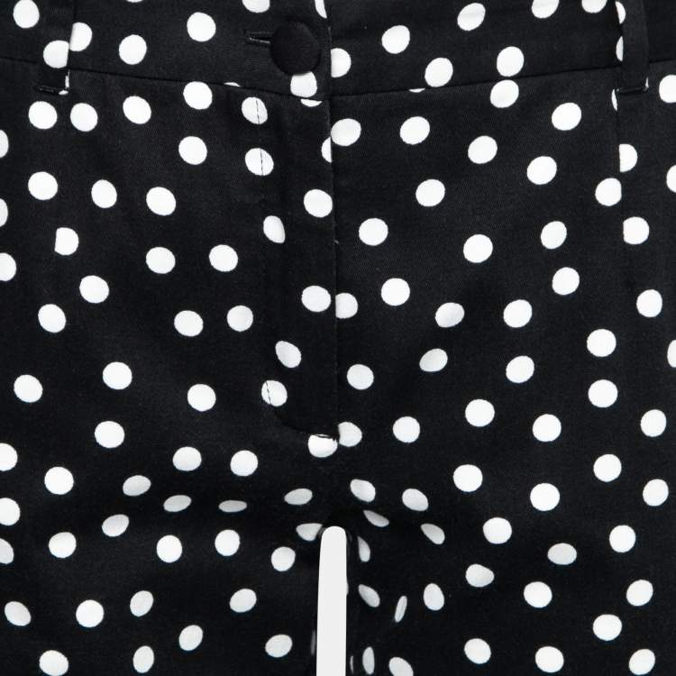 Pre Owned Dolce & Gabbana Black and White Polka Dot Cotton Tapered Leg Trousers M 