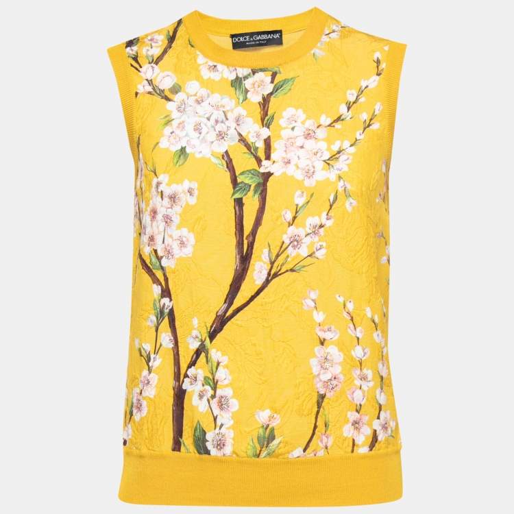 Pre Owned Dolce & Gabbana Yellow Floral Print Knit Pullover Vest M