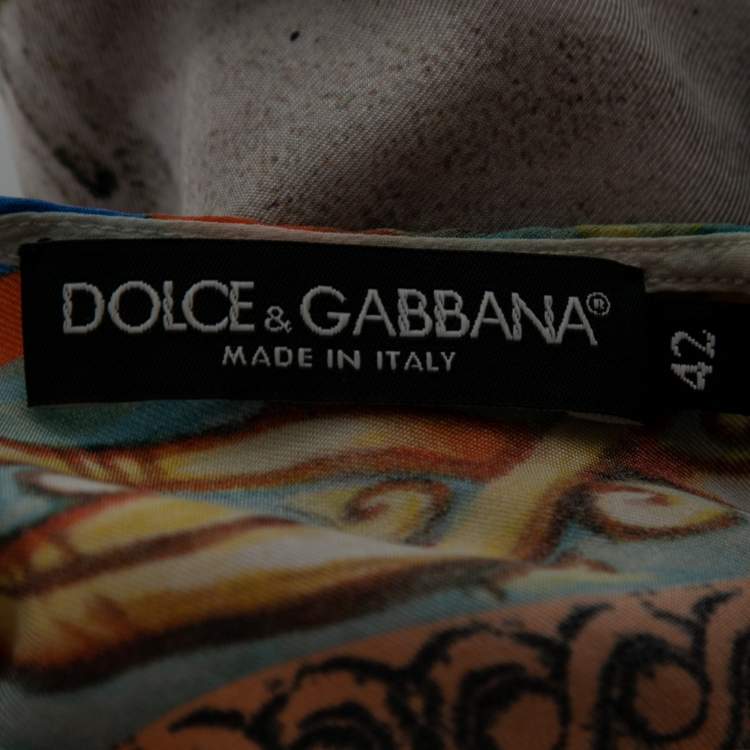 Pre Owned Dolce & Gabbana Multicolor Printed Silk Short Sleeve Top M