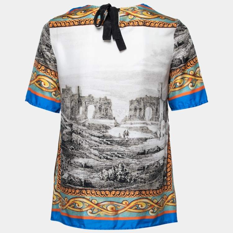 Pre Owned Dolce & Gabbana Multicolor Printed Silk Short Sleeve Top M