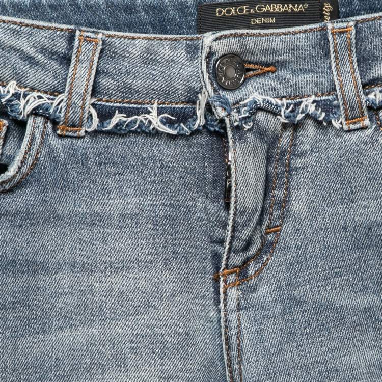 Pre Owned Dolce & Gabbana Blue Distressed Denim Frayed Trimmed Jeans XS Waist 28" 