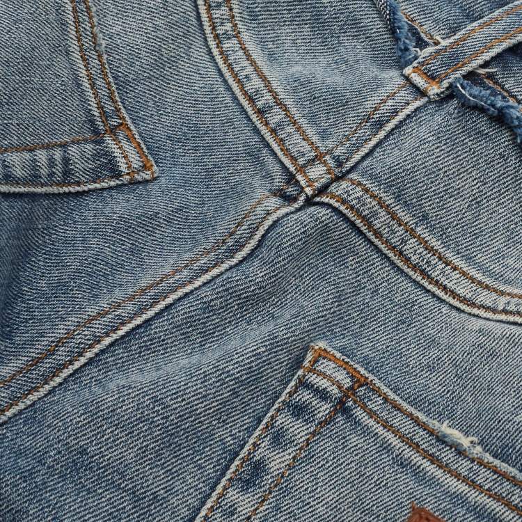 Pre Owned Dolce & Gabbana Blue Distressed Denim Frayed Trimmed Jeans XS Waist 28" 