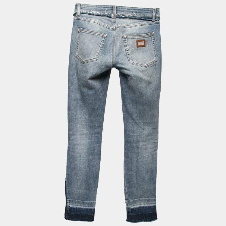Pre Owned Dolce & Gabbana Blue Distressed Denim Frayed Trimmed Jeans XS Waist 28" 