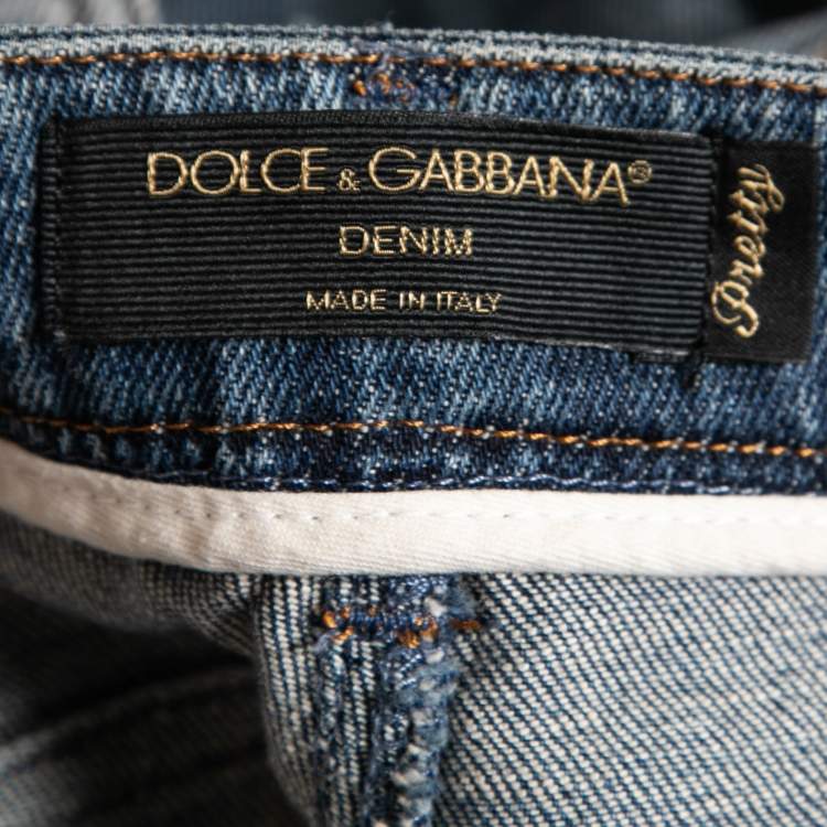 Pre Owned Dolce & Gabbana Blue Distressed Denim Frayed Trimmed Jeans XS Waist 28" 