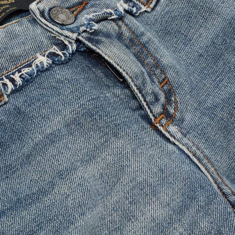 Pre Owned Dolce & Gabbana Blue Distressed Denim Frayed Trimmed Jeans XS Waist 28" 