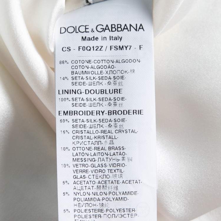 Pre Owned Dolce & Gabbana White Printed Silk Brocade Embroidered Coat S