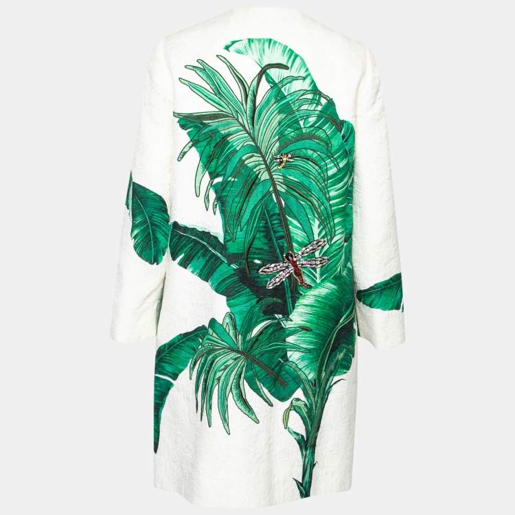 Pre Owned Dolce & Gabbana White Printed Silk Brocade Embroidered Coat S