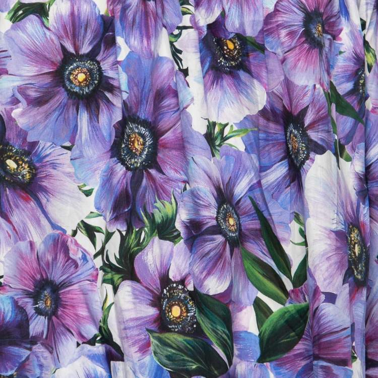 Pre Owned Dolce & Gabbana Purple Floral Print Cotton Off-Shoulder Blouse M