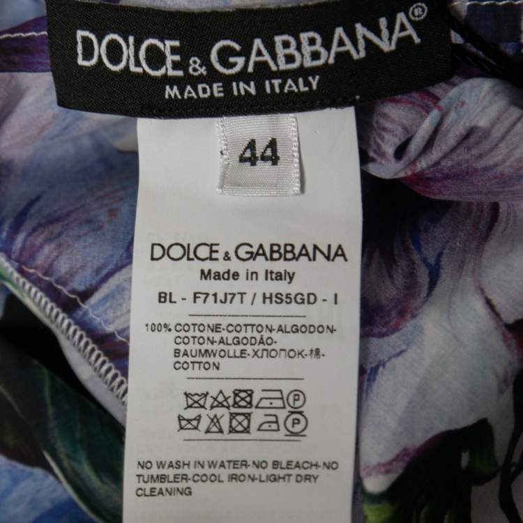 Pre Owned Dolce & Gabbana Purple Floral Print Cotton Off-Shoulder Blouse M