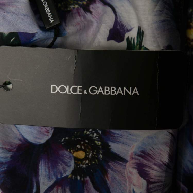 Pre Owned Dolce & Gabbana Purple Floral Print Cotton Off-Shoulder Blouse M