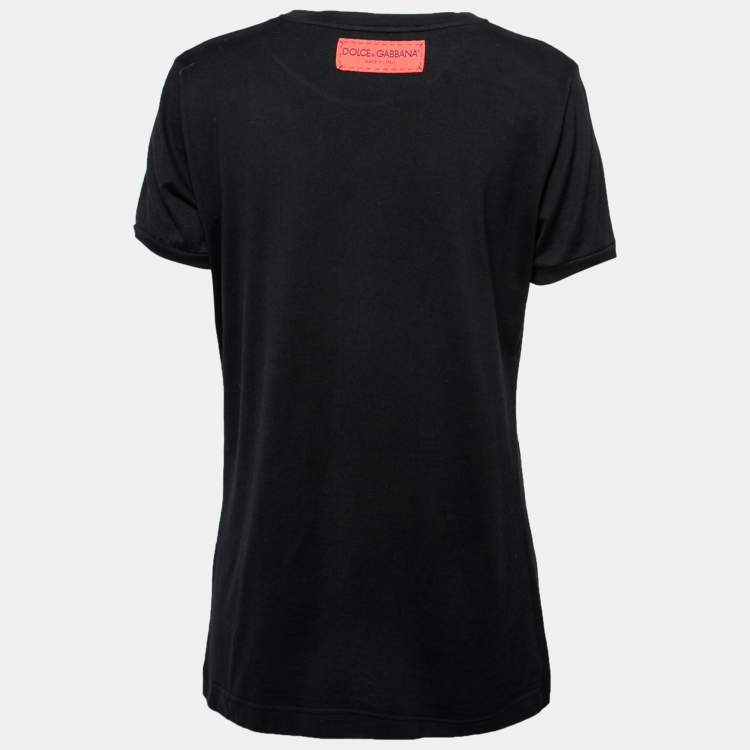 Pre Owned Dolce & Gabbana Black Logo Print Cotton T-Shirt M