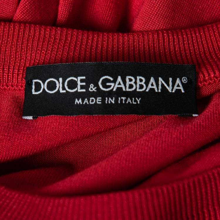 Pre Owned Dolce & Gabbana Red Carretto Siciliano Print Silk Knit Sweater L