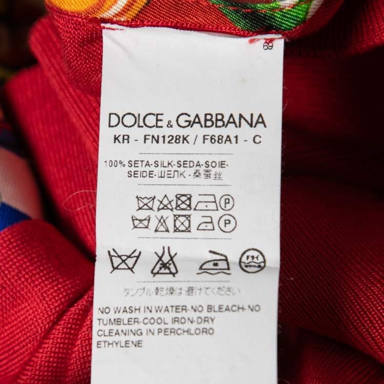 Pre Owned Dolce & Gabbana Red Carretto Siciliano Print Silk Knit Sweater L