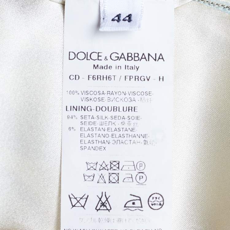 Pre Owned Dolce & Gabbana Pale Green Rose Print Crepe Mini Dress M