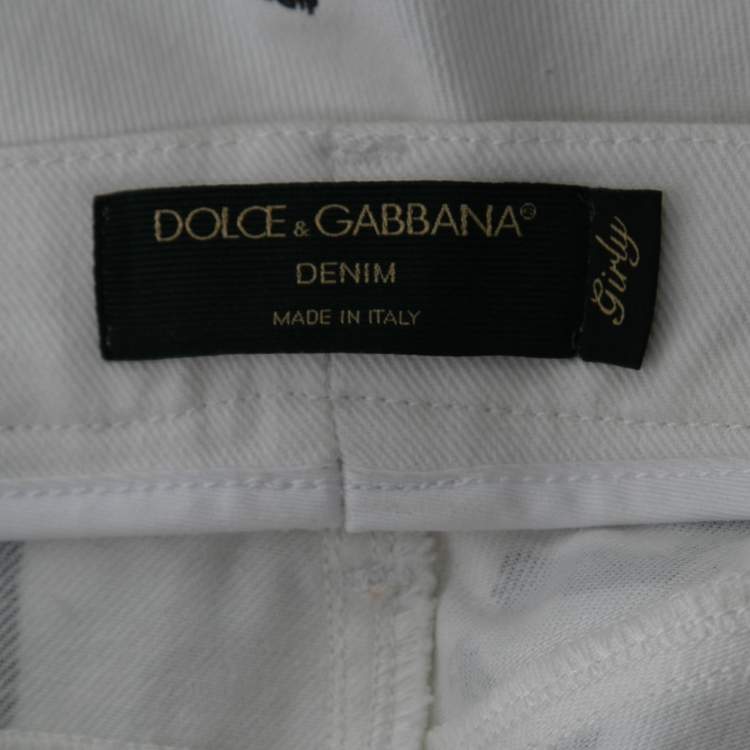Pre Owned Dolce & Gabbana White Graffiti Print Denim Girly Fit Jeans S Waist 29"