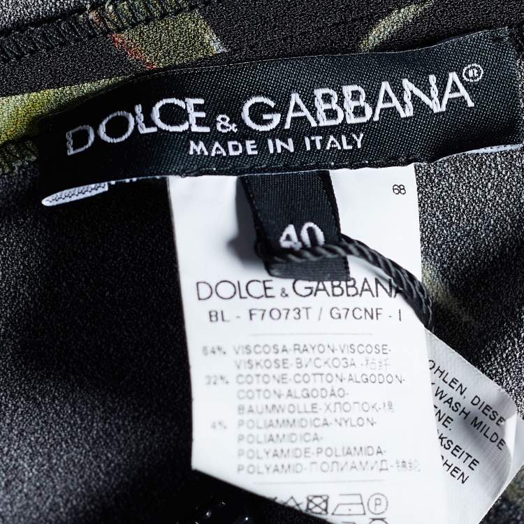 Pre Owned Dolce & Gabbana Black Floral Print Crepe & Lace Paneled Top S