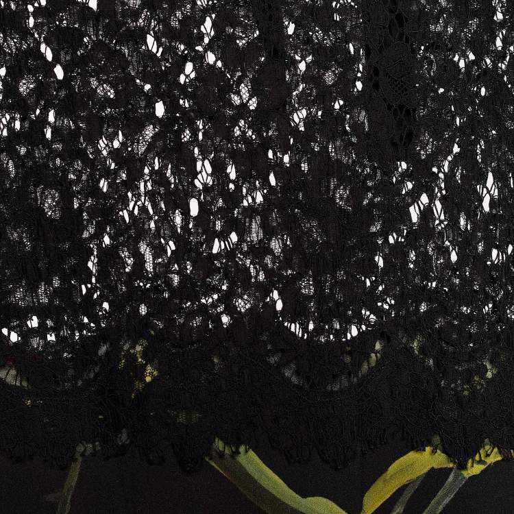 Pre Owned Dolce & Gabbana Black Floral Print Crepe & Lace Paneled Top S