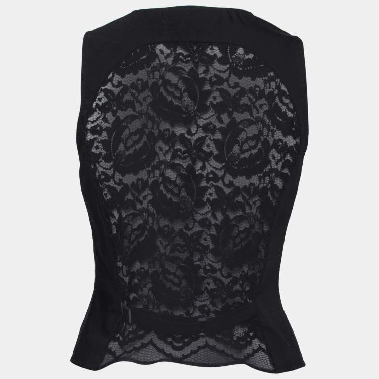 Pre Owned Dolce & Gabbana Black Wool & Lace Button Front Vest S