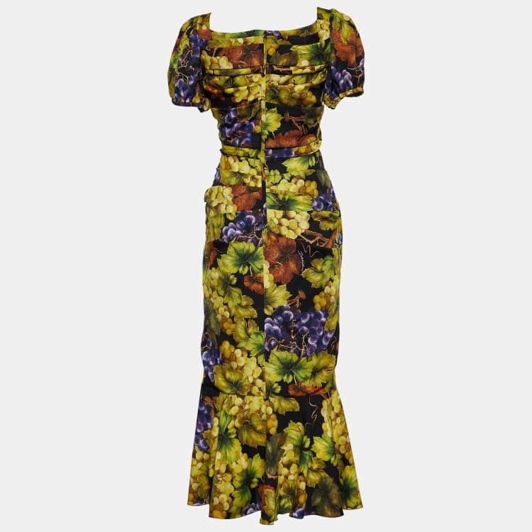 Pre Owned Dolce & Gabbana Multicolor Floral Print Silk Ruched Midi Dress L
