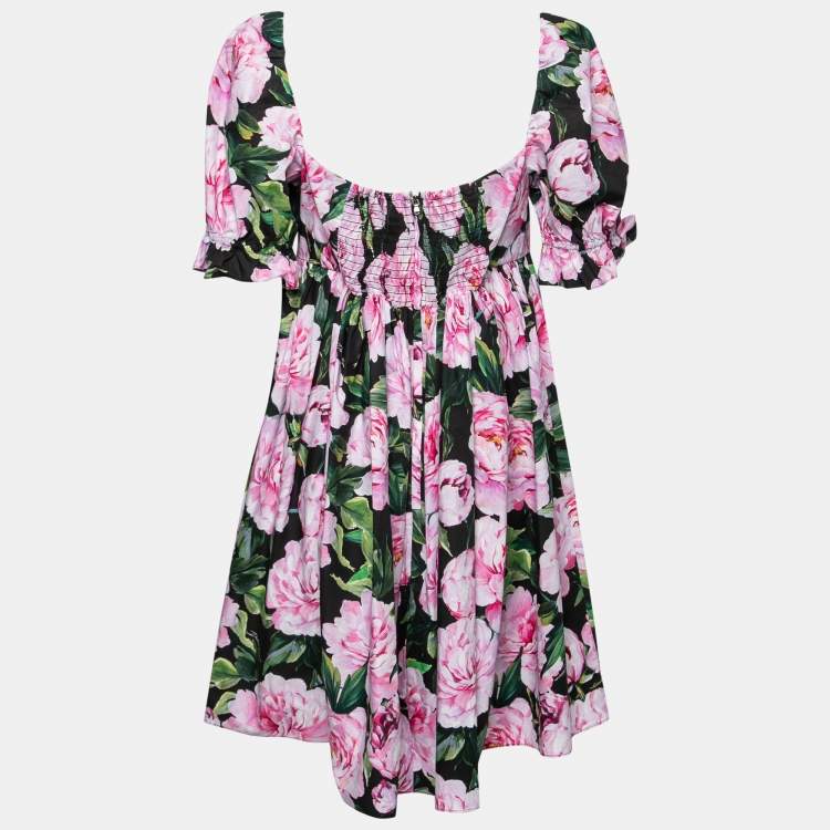 Pre Owned Dolce & Gabbana Black Floral Print Cotton Poplin Mini Dress M
