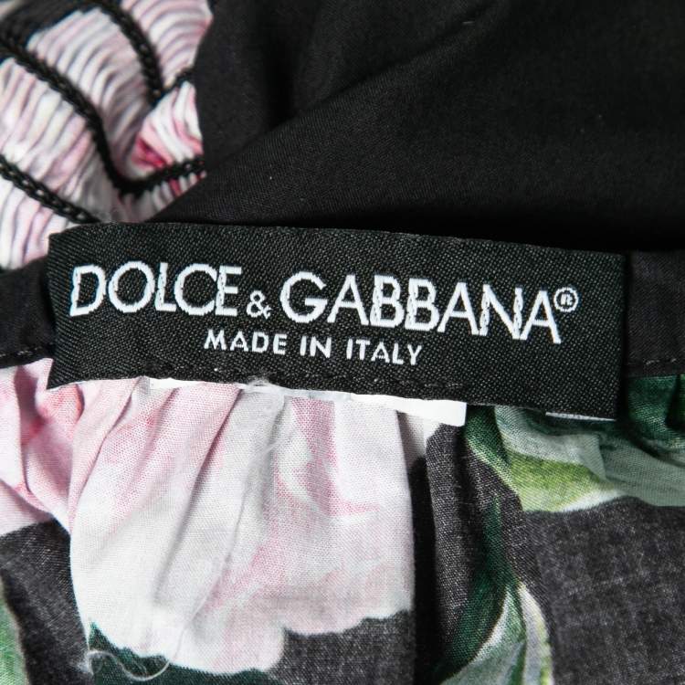 Pre Owned Dolce & Gabbana Black Floral Print Cotton Poplin Mini Dress M