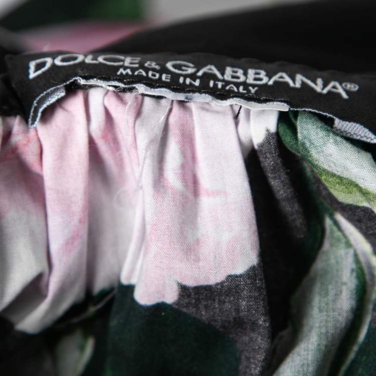 Pre Owned Dolce & Gabbana Black Floral Print Cotton Poplin Mini Dress M