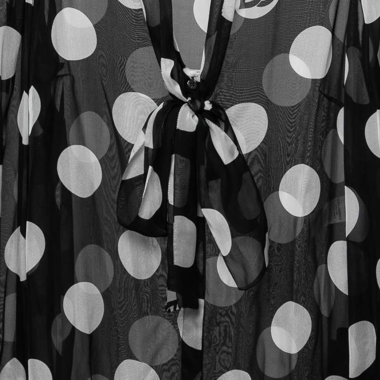 مملوكة مسبقًا Dolce & Gabbana Black Polka Dot Silk Tie-Neck Blouse L
