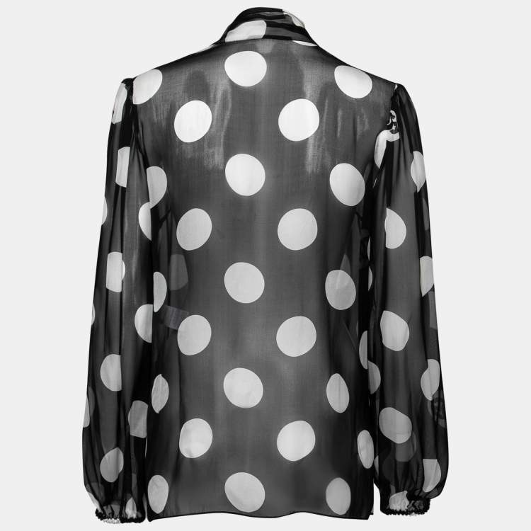 مملوكة مسبقًا Dolce & Gabbana Black Polka Dot Silk Tie-Neck Blouse L