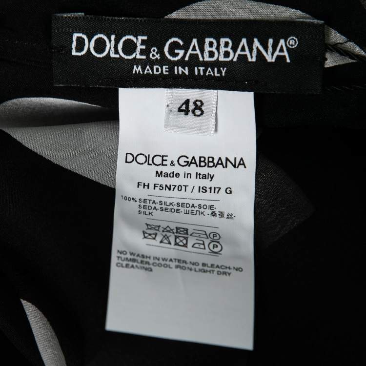مملوكة مسبقًا Dolce & Gabbana Black Polka Dot Silk Tie-Neck Blouse L