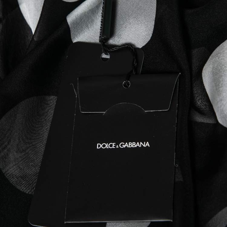 مملوكة مسبقًا Dolce & Gabbana Black Polka Dot Silk Tie-Neck Blouse L