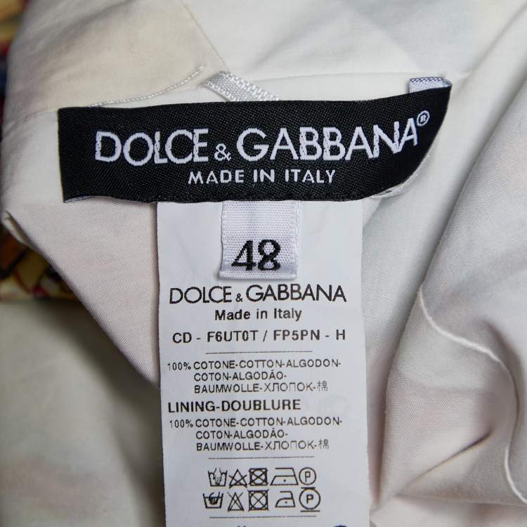 Pre Owned Dolce & Gabbana Multicolor Carretto Siciliano Print Cotton Midi Dress L