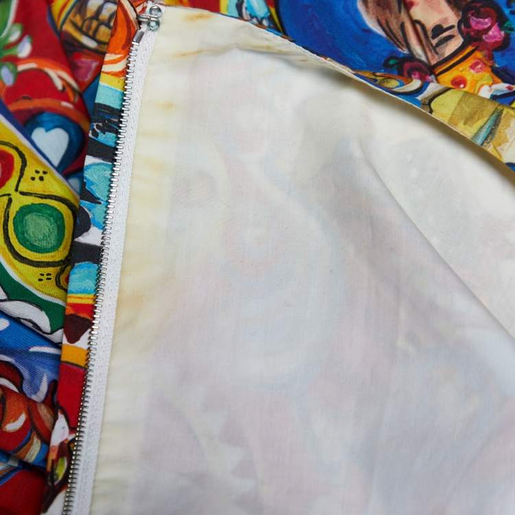 Pre Owned Dolce & Gabbana Multicolor Carretto Siciliano Print Cotton Midi Dress L