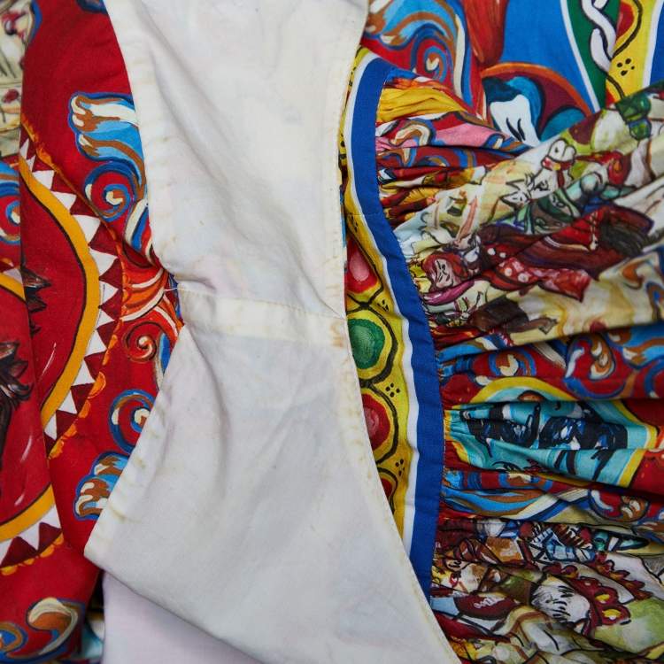 Pre Owned Dolce & Gabbana Multicolor Carretto Siciliano Print Cotton Midi Dress L