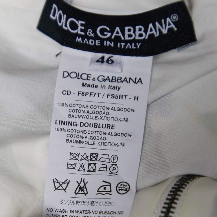 Pre Owned Dolce & Gabbana White Wisteria Print Cotton Flared Dress L