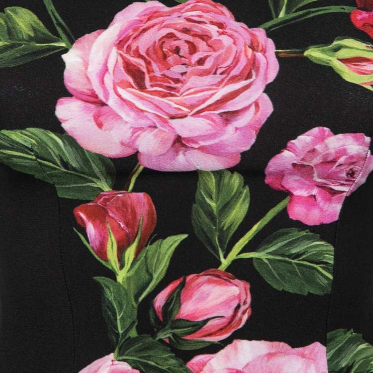 Pre Owned Dolce & Gabbana Black Rose Print Crepe Sleeveless Top XS   