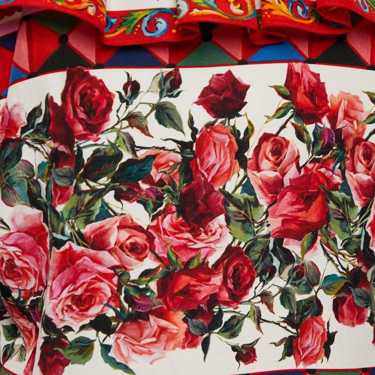 Pre Owned Dolce & Gabbana Multicolor Mambo Print Silk Ruffled Blouse S