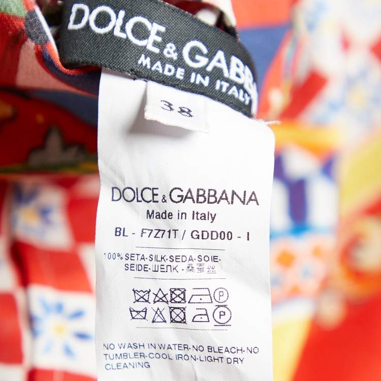 Pre Owned Dolce & Gabbana Multicolor Mambo Print Silk Ruffled Blouse S