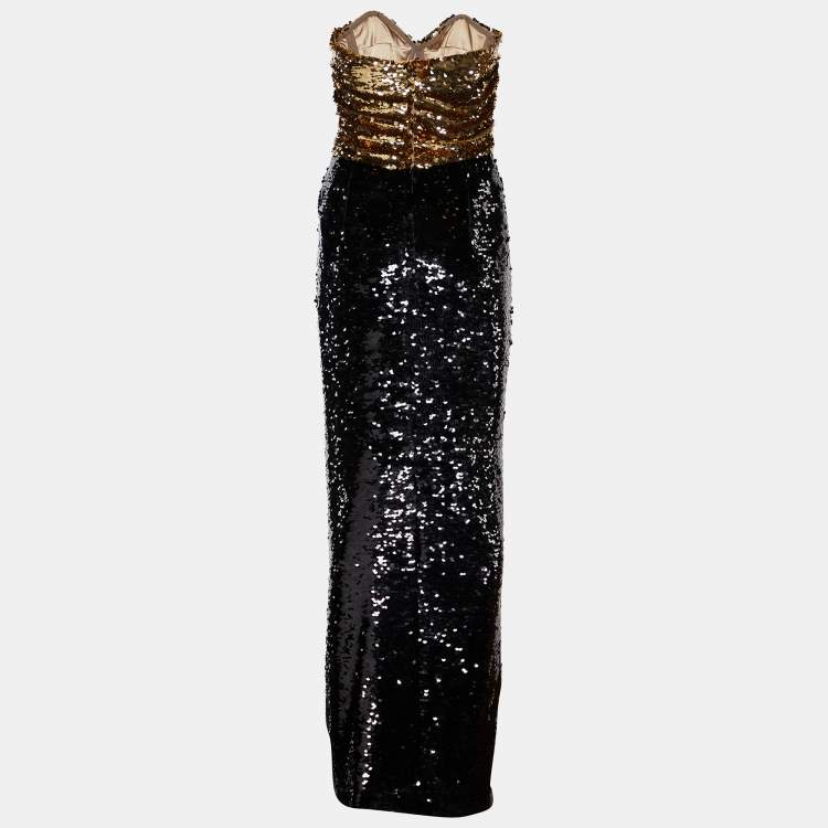 Pre Owned Dolce & Gabbana Black Sequined Strapless Dress S