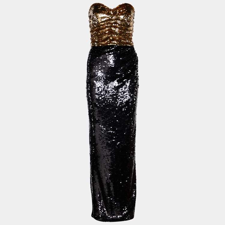 Pre Owned Dolce & Gabbana Black Sequined Strapless Dress S