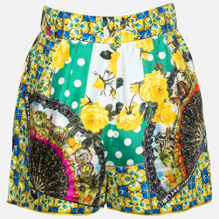 Pre Owned Dolce & Gabbana Multicolor Printed Silk High Waist Shorts XS  