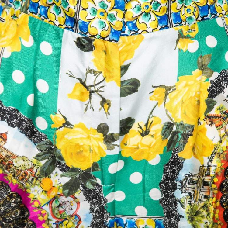 Pre Owned Dolce & Gabbana Multicolor Printed Silk High Waist Shorts XS  