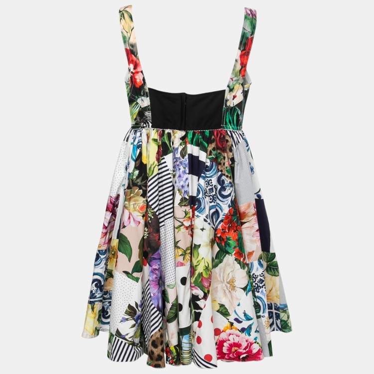 Pre Owned Dolce & Gabbana Multicolor Patchwork Print Flared Mini Dress L