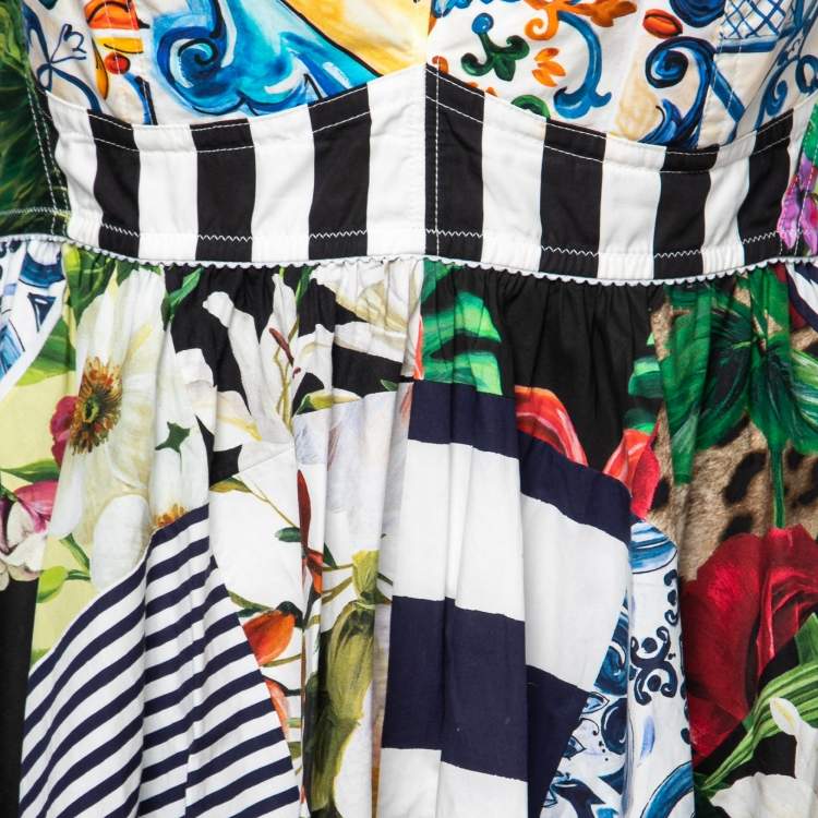 Pre Owned Dolce & Gabbana Multicolor Patchwork Print Flared Mini Dress L