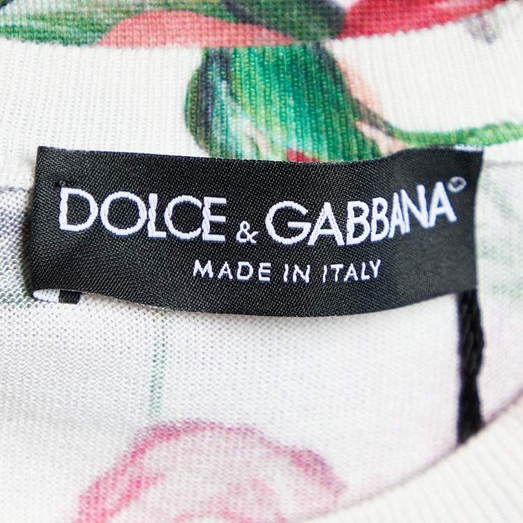 Pre Owned Dolce & Gabbana White Floral Print Silk Knit Lace Trim Top M