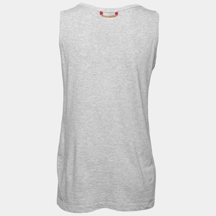مملوكة مسبقًا Dolce & Gabbana Grey Logo Print Crewneck Tank Top XS 
