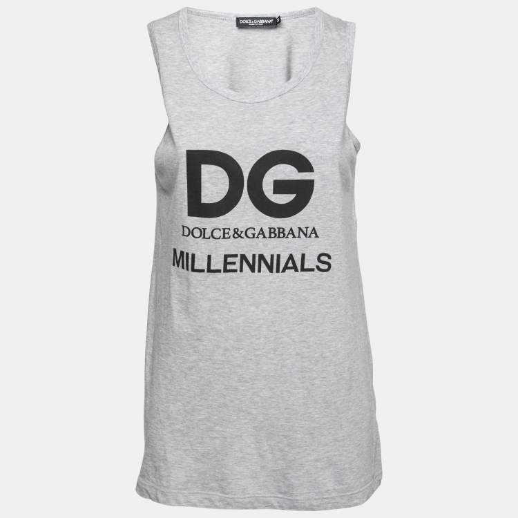 مملوكة مسبقًا Dolce & Gabbana Grey Logo Print Crewneck Tank Top XS 