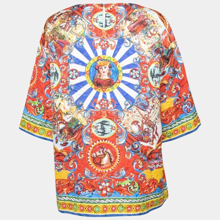 Pre Owned Dolce & Gabbana Multicolor Maria-Carreto Print Jacquard Top L 