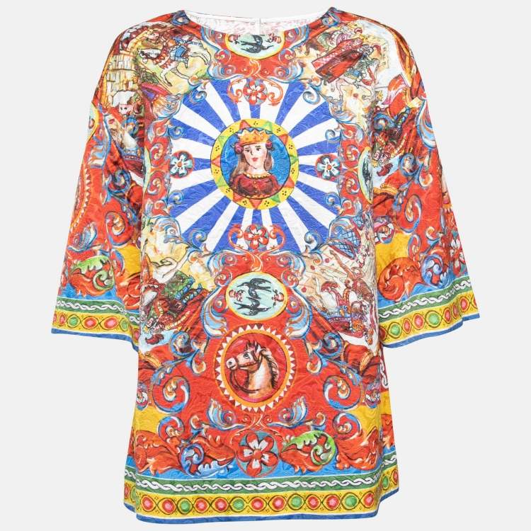 Pre Owned Dolce & Gabbana Multicolor Maria-Carreto Print Jacquard Top L 