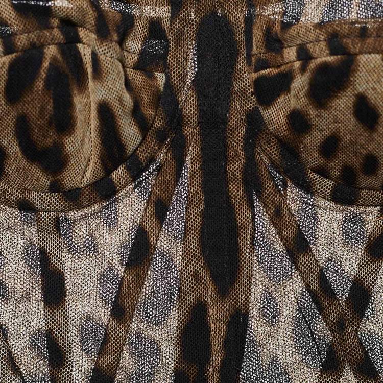 Pre Owned Dolce & Gabbana Brown Animal Print Tulle Bustier Crop Top M